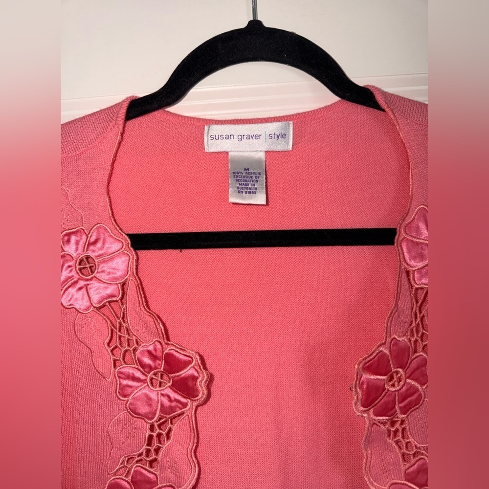 Susan Graver Women’s Pink Floral Lace Cardigan - Picture 3 of 6